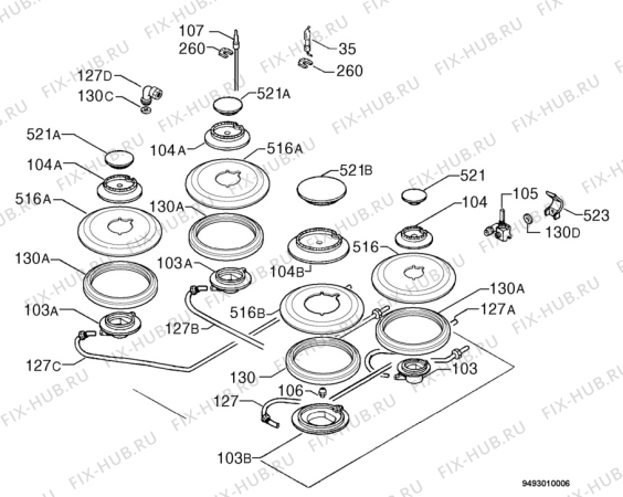 Взрыв-схема плиты (духовки) Aeg Electrolux 69501G-M - Схема узла Functional parts 267